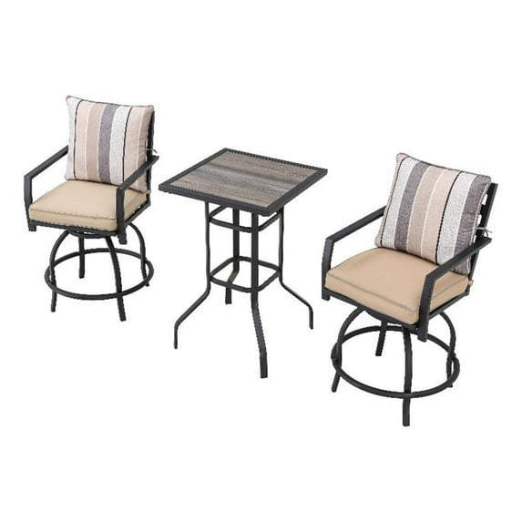Patio Festival Fabric 3-Piece Outdoor Bistro Set in Black/Beige