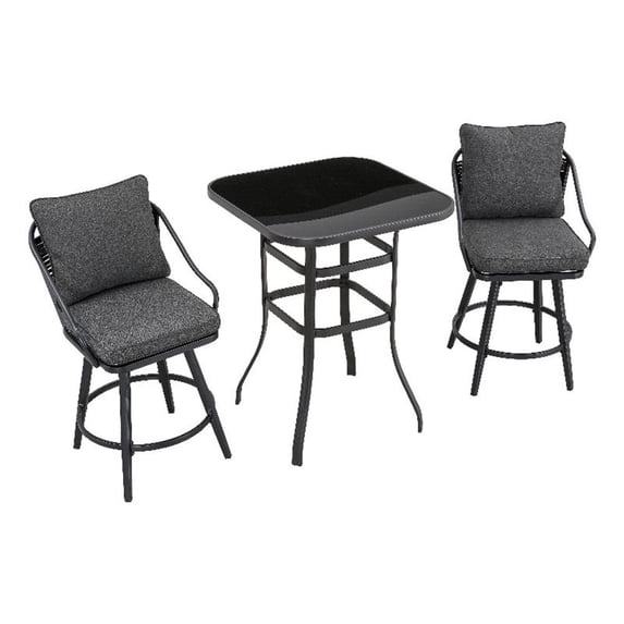 Patio Festival Fabric 3-Piece Outdoor Bistro Set in Gray & Black