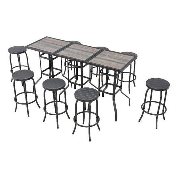 Patio Festival Metal 11-Piece Outdoor Bar Height Dining Set in Black