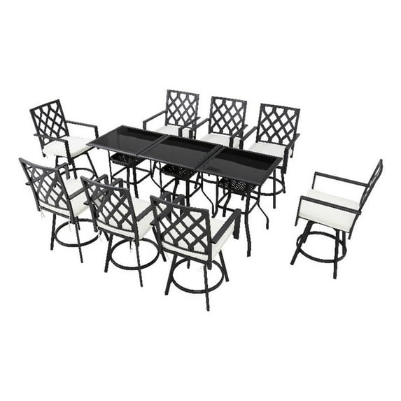 Patio Festival Metal 11-Piece Outdoor Dining Set in Beige & Black Finish