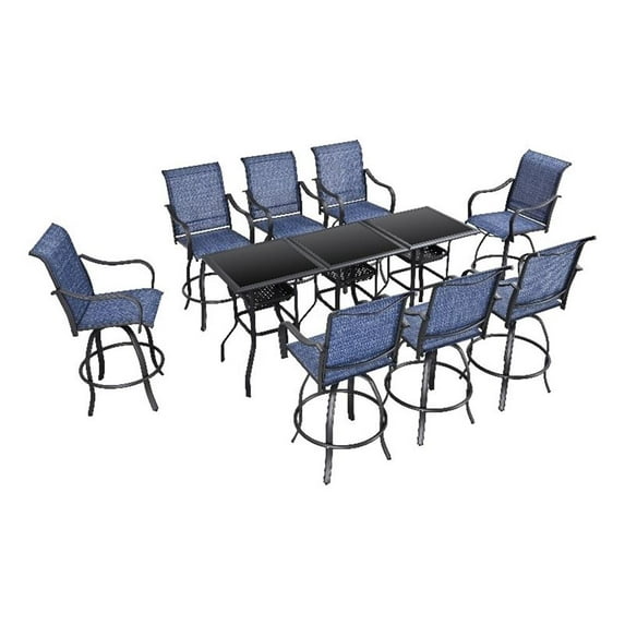 Patio Festival Metal 11-Piece Outdoor Dining Set in Blue/Black Finish