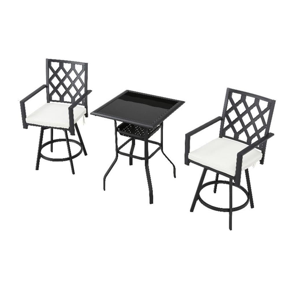 Patio Festival Metal 3-Piece Outdoor Bistro Set in Beige/Black