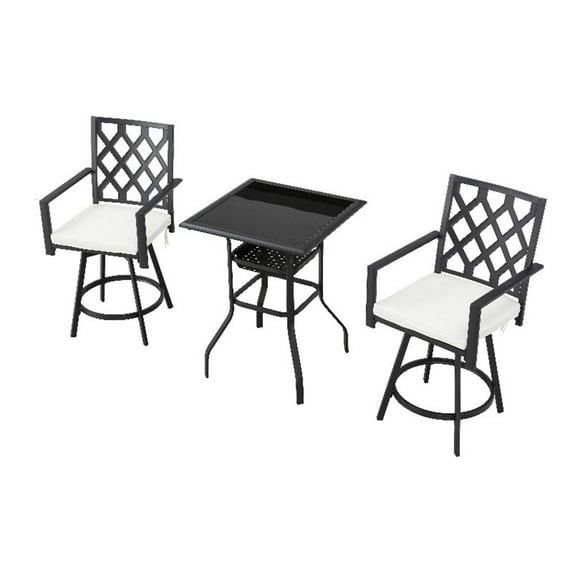 Patio Festival Metal 3-Piece Outdoor Bistro Set in Beige/Black