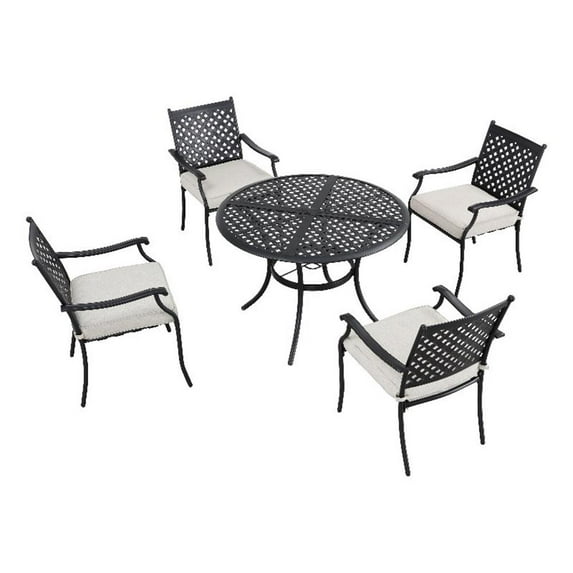 Patio Festival Metal 5-Piece Outdoor Dining Set in Beige & Black