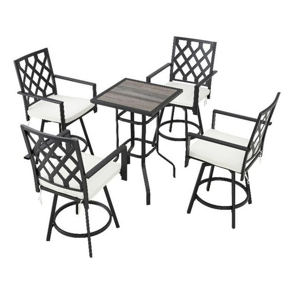 Patio Festival Metal 5-Piece Outdoor Dining Set in Black/Beige