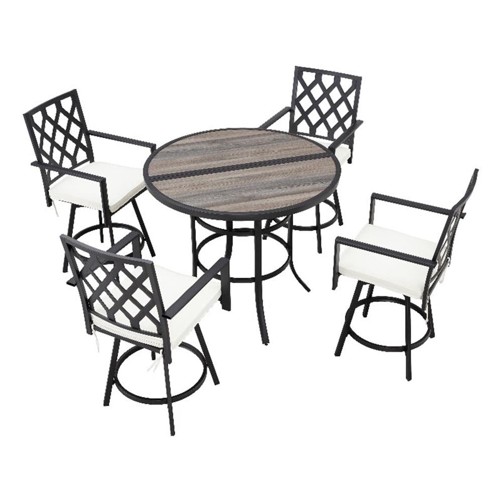 Patio Festival Metal 5-Piece Outdoor Dining Set in Black and Beige Finish