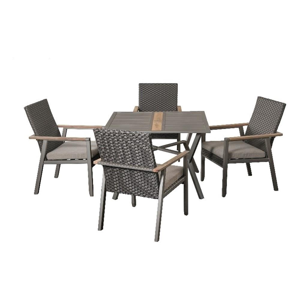 Patio Festival Metal 5-Piece Outdoor Dining Set in Gray & Beige