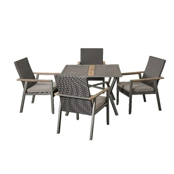 Patio Festival Metal 5-Piece Outdoor Dining Set in Gray & Beige