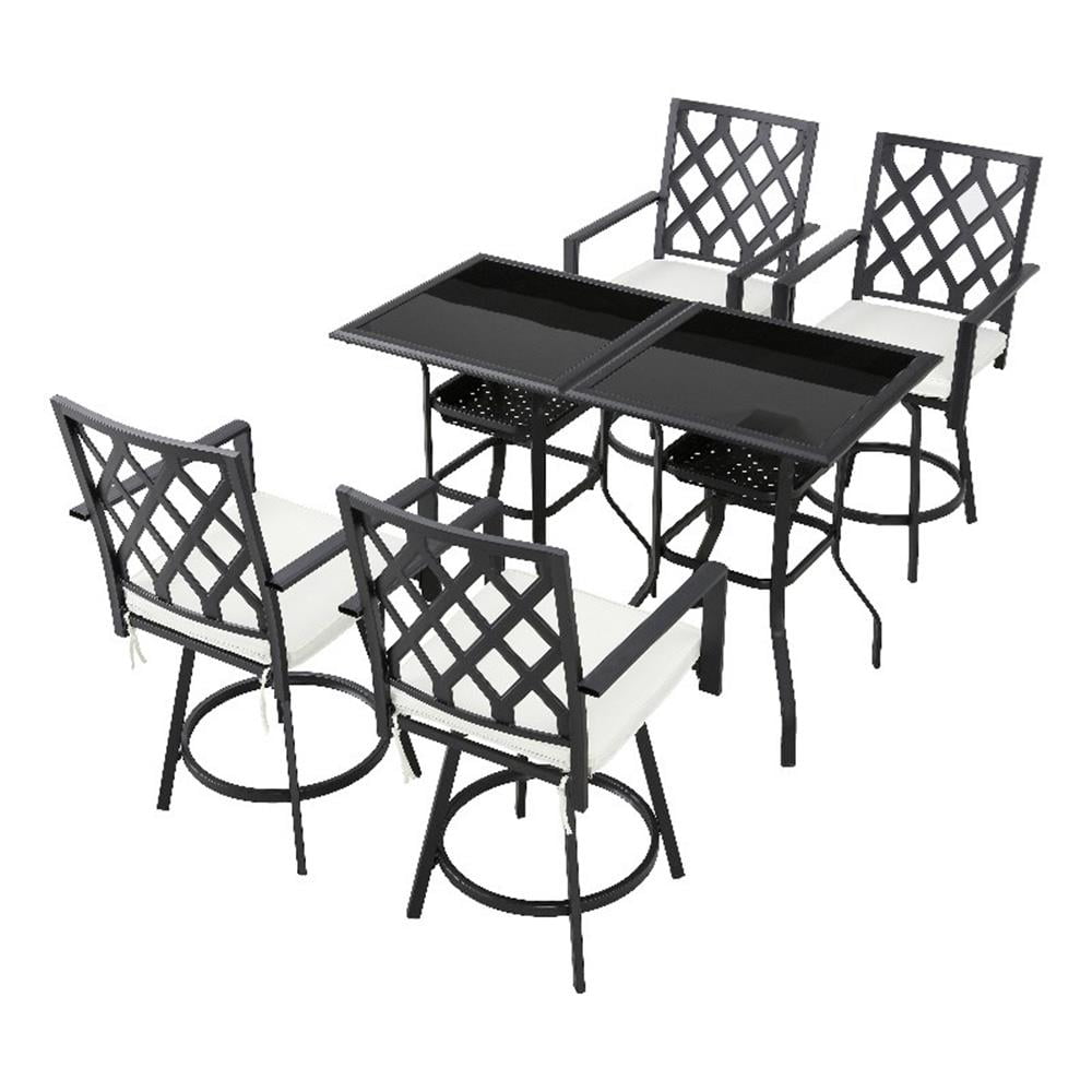 Patio Festival Metal 6-Piece Outdoor Dining Set in Black & Beige