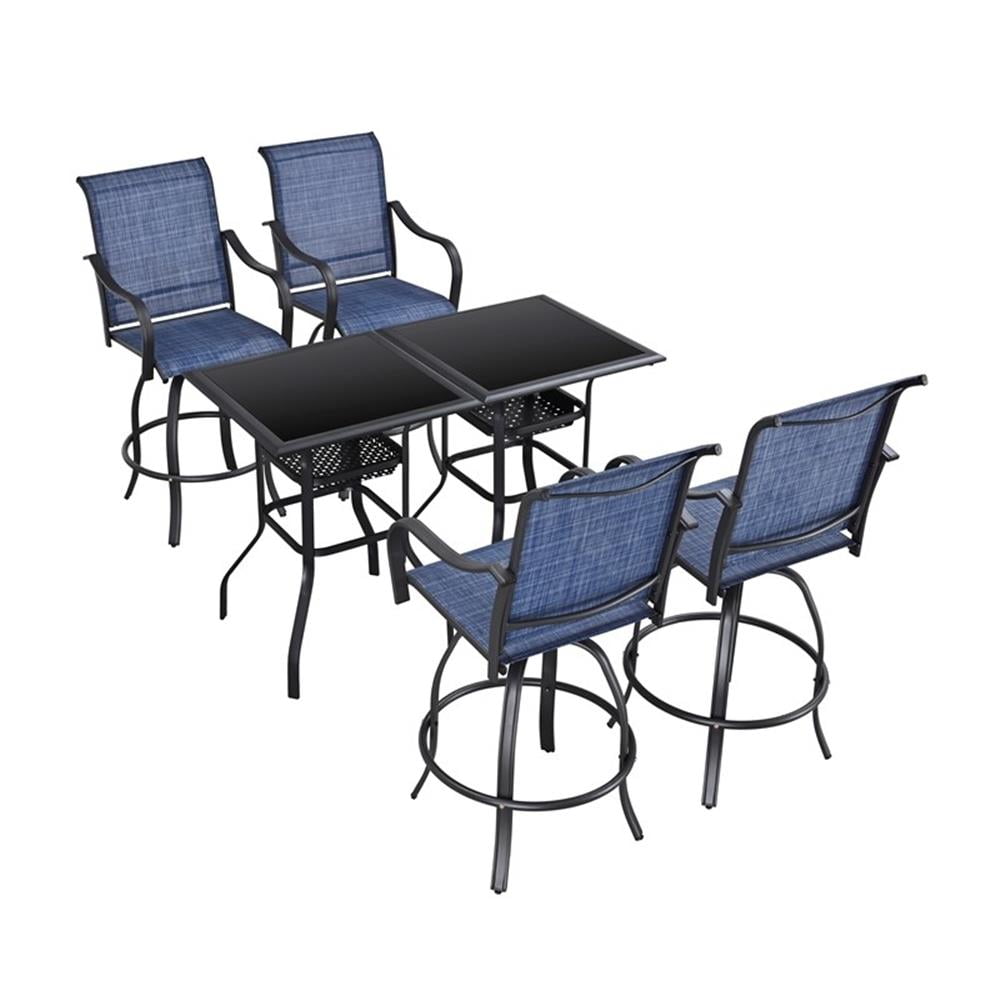 Patio Festival Metal 6-Piece Outdoor Swivel High-Seating Dining Set in Blue