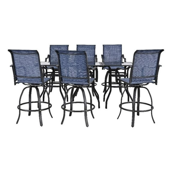 Patio Festival Metal 9-Piece Outdoor Dining Set in Blue/Black