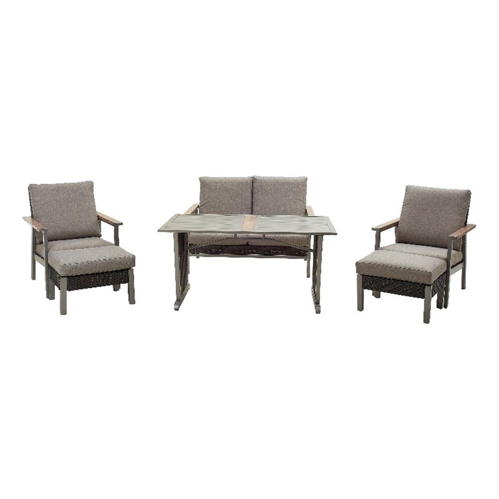Patio Festival Thermal Transfer Metal 6-Piece Outdoor Dining Set in Gray & Beige