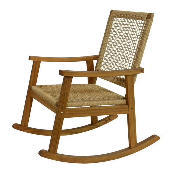 Patio Flare Eurochord Traditional Outdoor Wood Rocking Chair in Natural
