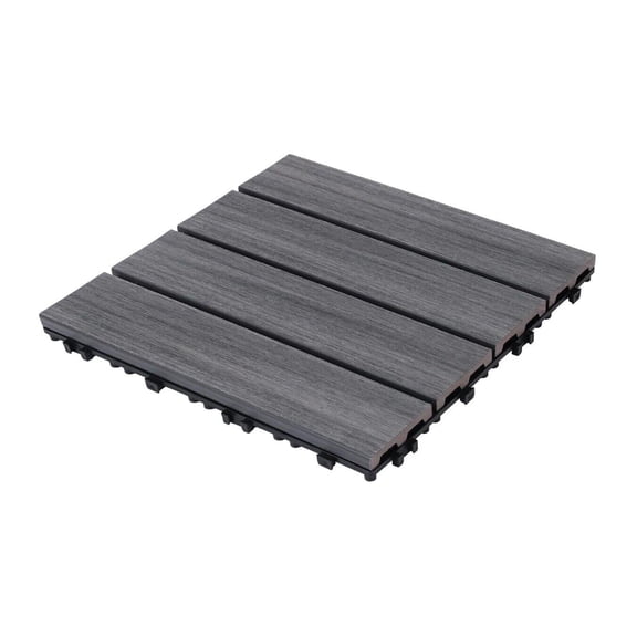 Patio Floor Tiles Pack of 22 WPC Wood-Plastic Composite Decking Tiles DIY Interlocking, Quick Deck Floor Tile for Indoor Outdoor Use, Water Resistant 11.8 Dark Gray