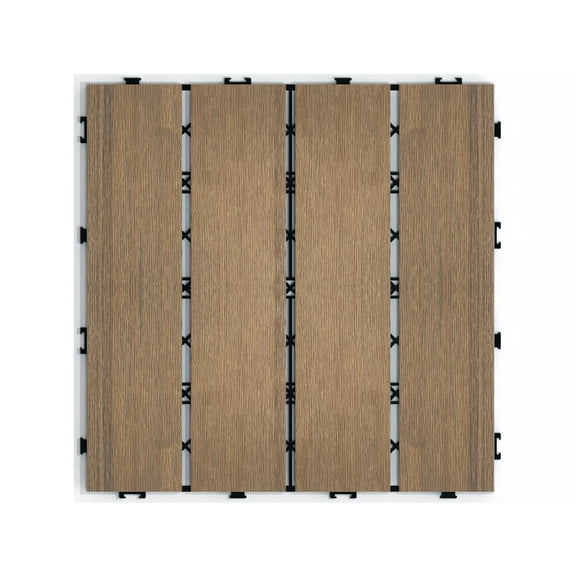 Patio Floor Tiles Pack of 22 WPC Wood-Plastic Composite Patio Deck Tiles DIY Interlocking Decking Tiles, Quick Deck Floor Tile, Court Tile, Water Resistant Indoor Outdoor -11.8" Oak