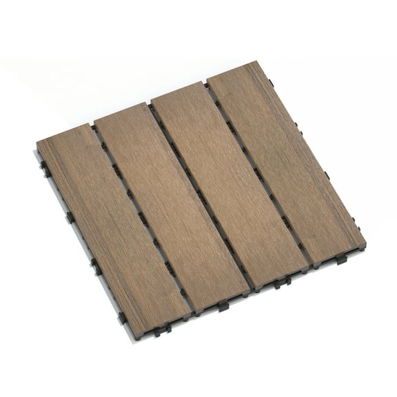 Patio Floor Tiles Pack of 22 WPC Wood-Plastic Composite Patio Deck Tiles DIY Interlocking Decking Tiles, Quick Deck Floor Tile, Court Tile, Water Resistant Indoor Outdoor -11.8" Oak