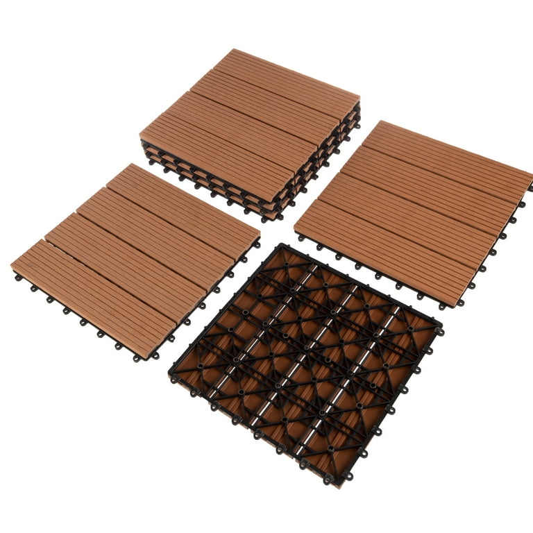 Patio Floor Tiles Set of 6 Wood Plastic Composite Interlocking
