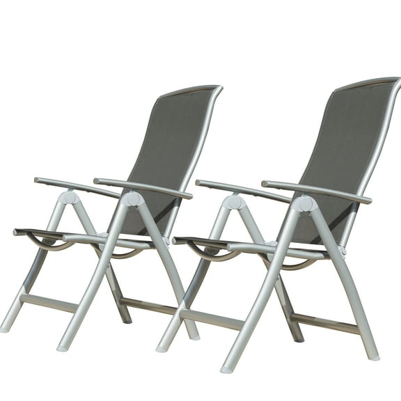 Patio Folding Chairs - Aluminium, Dark Gray , Wide Seat For Comfort 2 Recliner Aluminium Frame Outdoor With Seat. Adjustable Back Relaxing In Garden, Camping, Poolside. Spacious & Design