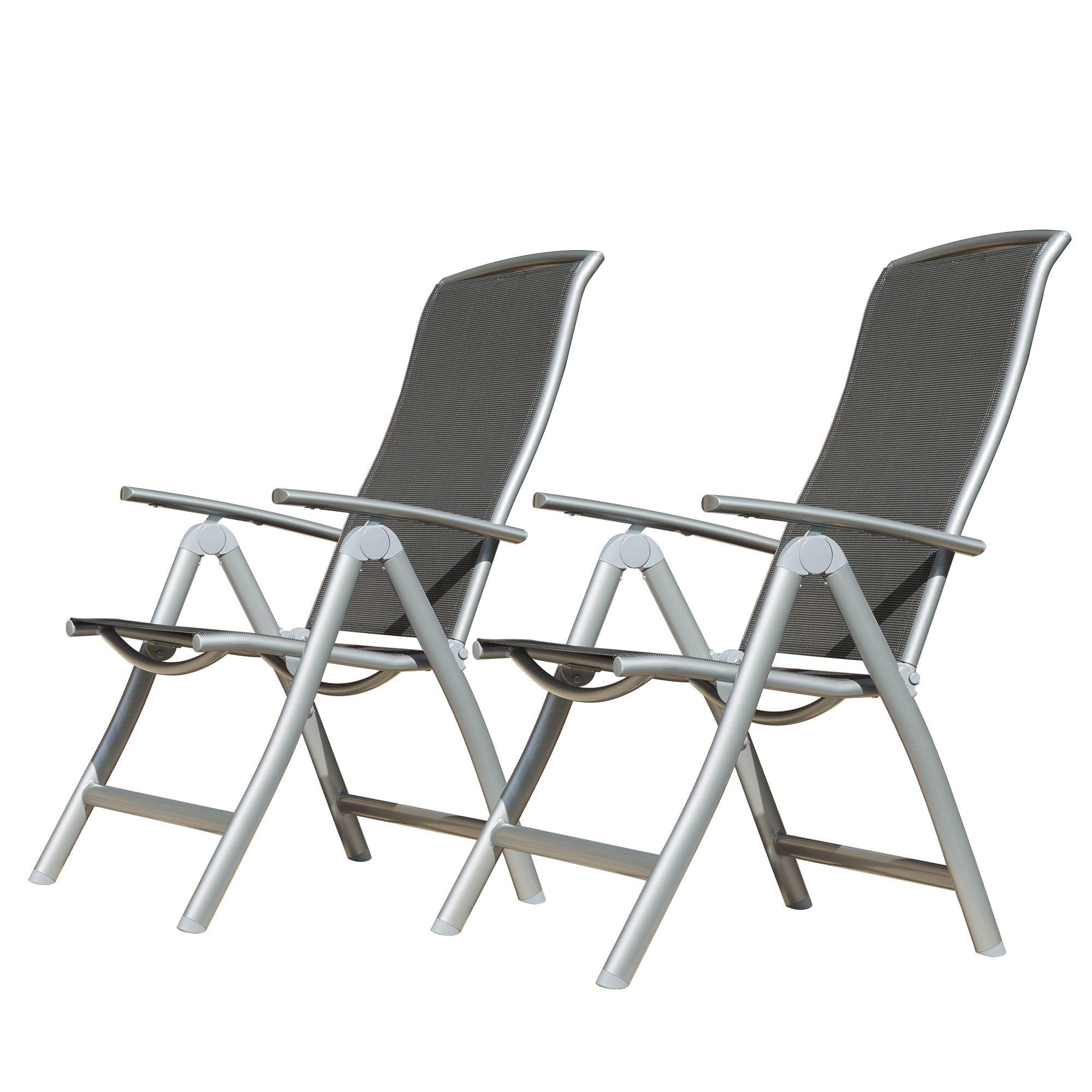 Patio Folding Chairs Set of 2, Aluminium Frame Outdoor Reclining Patio