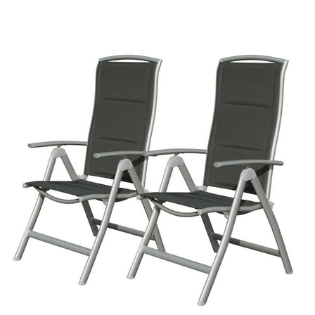 Patio Folding Chairs Set of 2, Aluminium Frame Outdoor Reclining Patio Chairs,Adjustable High Back Lawn Chairs