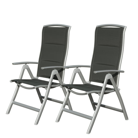 Patio Folding Chairs Set of 2, Aluminium Frame Outdoor Reclining Patio Chairs,Adjustable High Back Lawn Chairs