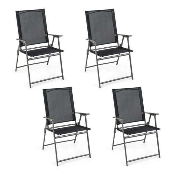 Patio Folding Chairs Set of 4, Metal Outdoor Furniture, Rustproof Lawn Chairs, 330lbs Capacity, Gray, Portable for Backyard, Deck, Camping