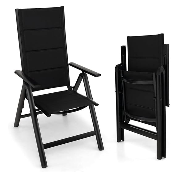 Patio Folding Dining Chair, Lightweight Outdoor Chair with Padded Seat, 7-Position Adjustable Backrest & Armrests, Portable Lawn Reclining Chair for Garden Porch Pool Backyard