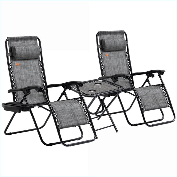 Patio Folding Zero Gravity Chair Set of 2 with Side Table, Adjustable Recliner for Pool Backyard Lawn Beach | Grey | Steel