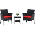 thumbnail image 1 of Patio Furniture 3 Pieces Outdoor Wicker Patio Furniture Conversation Set Patio Set Bistro Table Set for Backyard Porch Poolside Garden Balcony Lawn,Glass Coffee Table &RattanChairs Set,Red, 1 of 14