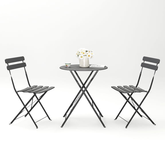 Patio Furniture 3 Pieces Patio Bistro Balcony Metail Chair Table Set-Gray,Outdoor Sofa