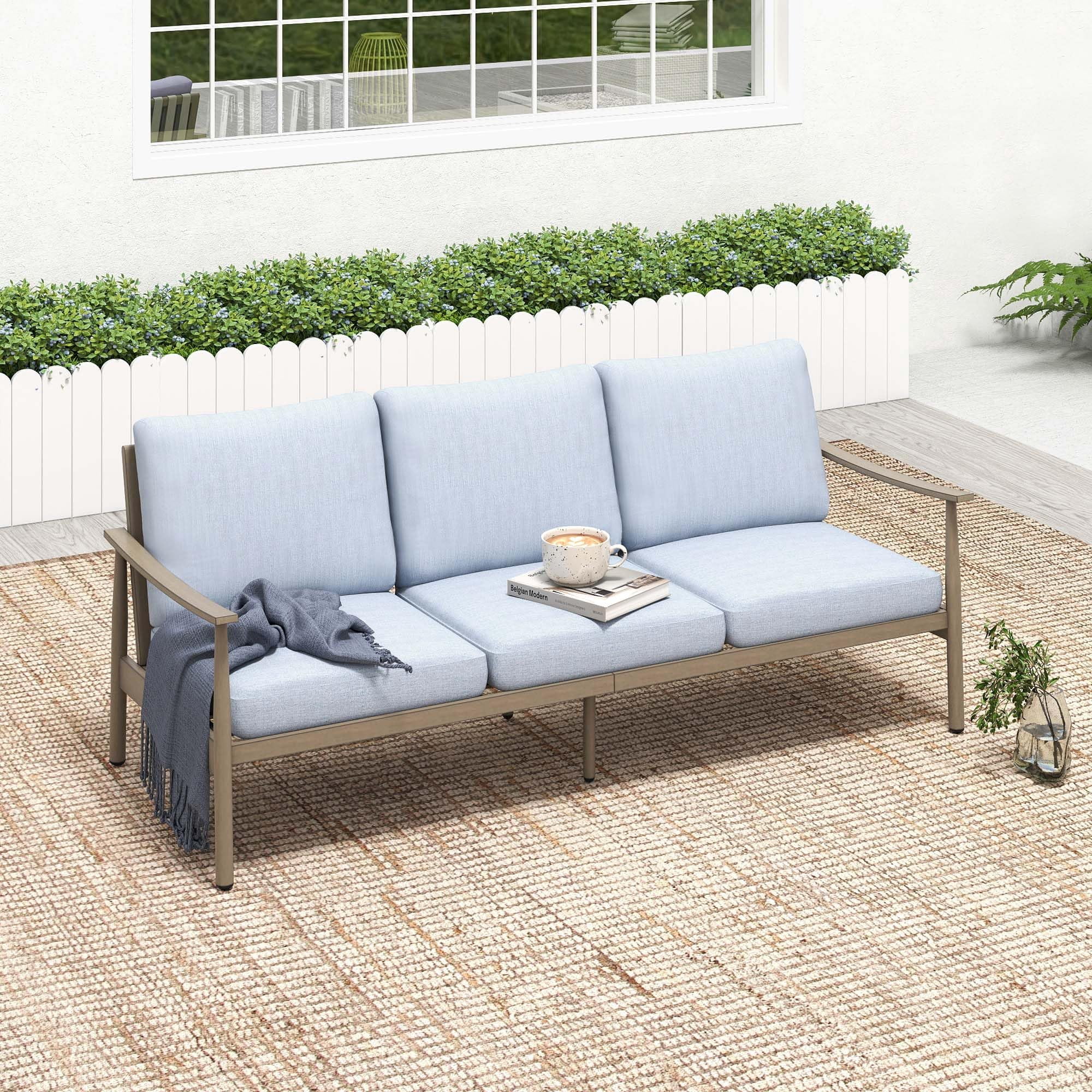 Patio Furniture Aluminum 3 Seats Sofa Outdoor Couch with Thick Cushion and Rope Backrest