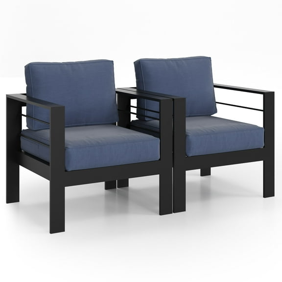 Patio Furniture Aluminum Outdoor 2 Pcs Sofa Patio Couch, All-Weather Metal Outdoor Couch with 5" Thick and Soft Cushion-Blue,Outdoor Sofa