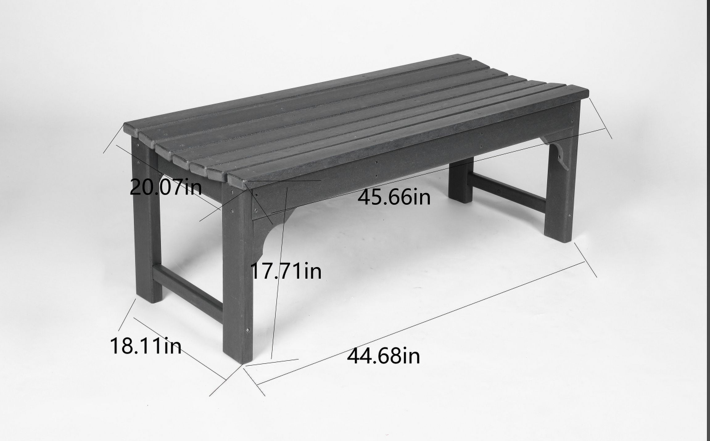 Patio Furniture Backless HDPE Adirondack Bench with Wood Texture, Poly Lumber Seat for Patio, Backyard, Balcony, All Weather Resistant with , Black,Outdoor Sofa