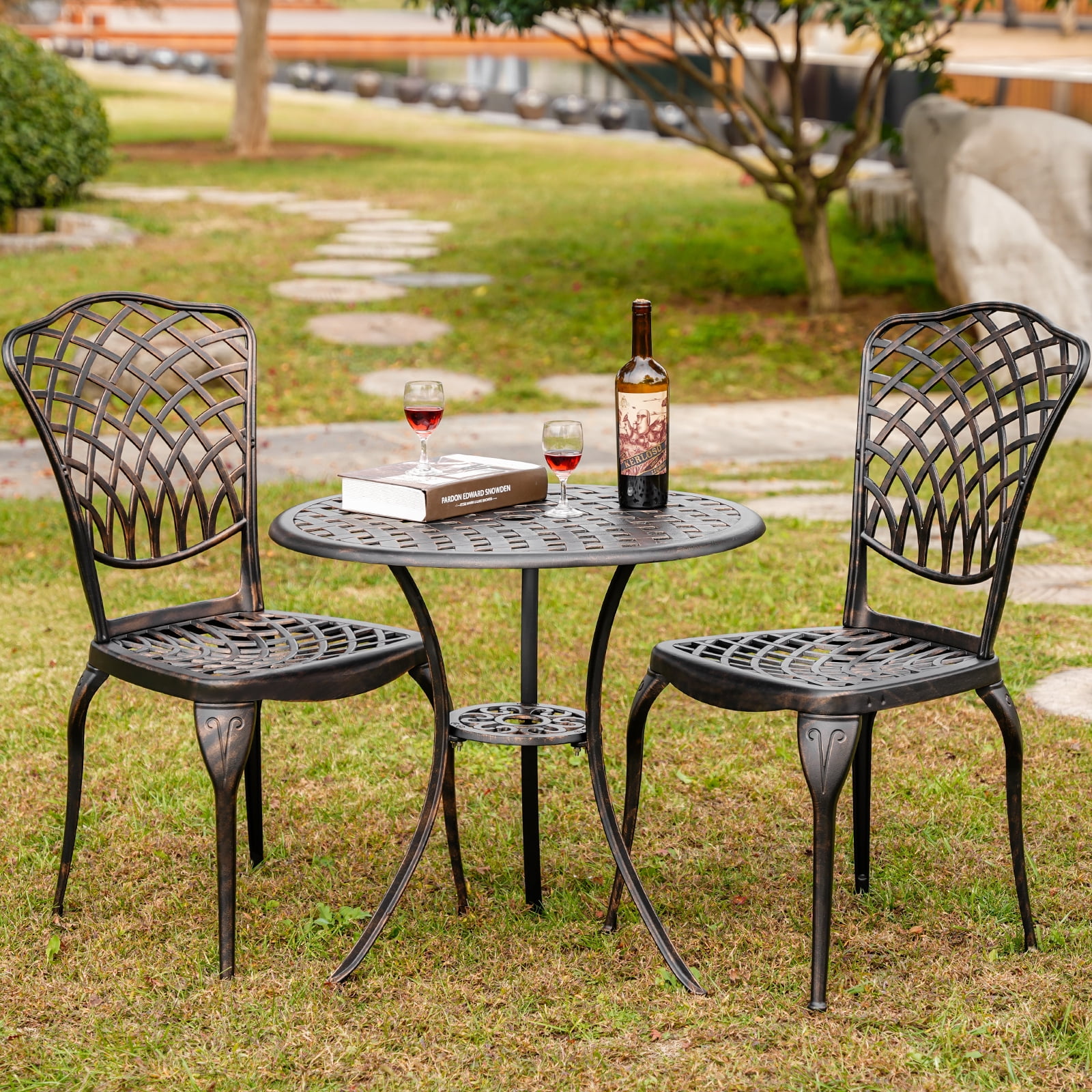 Patio Furniture Cast Aluminum Bistro Set 3 Pieces Outdoor Bistro Set ...