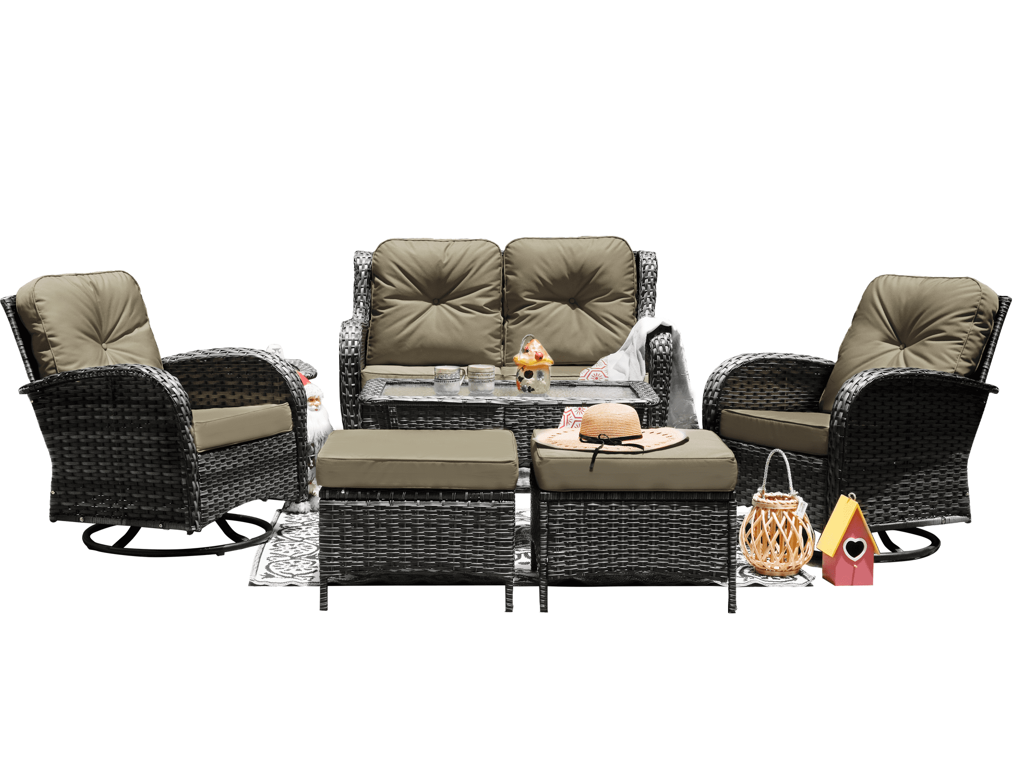 Patio Furniture Conversation Set with Ottomans, 7 Piece Wicker Patio ...
