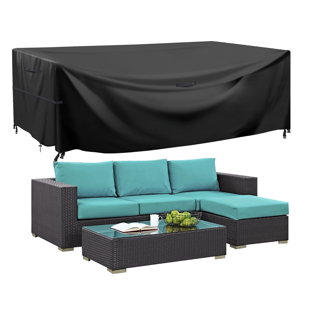 Patio Furniture Cover 128x63x29 inches Patio Cover 420D Waterproof Outdoor Chairs Table Cover for 8-12 Seater Outdoor Furniture UV Protection Cover Black