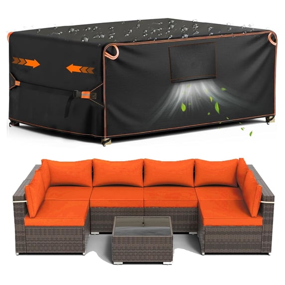 Patio Furniture Cover, 90"x64"x28", 600D Tough Canvas Waterproof with Air Vent Outdoor Dining Table and Chairs General Purpose Furniture Cover