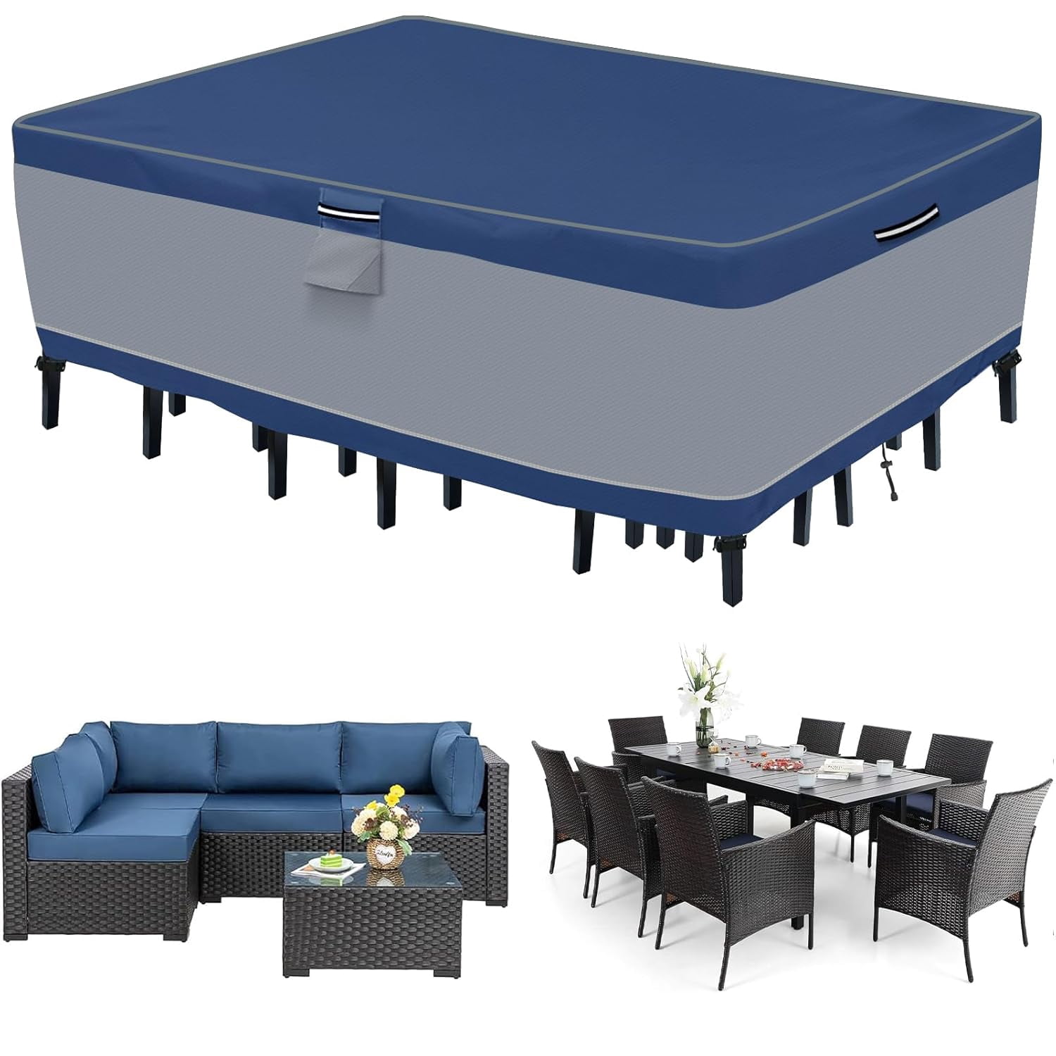 Patio Furniture Cover 90''Lx64''Wx28''H, Outdoor Table and Chairs Covering For Winter