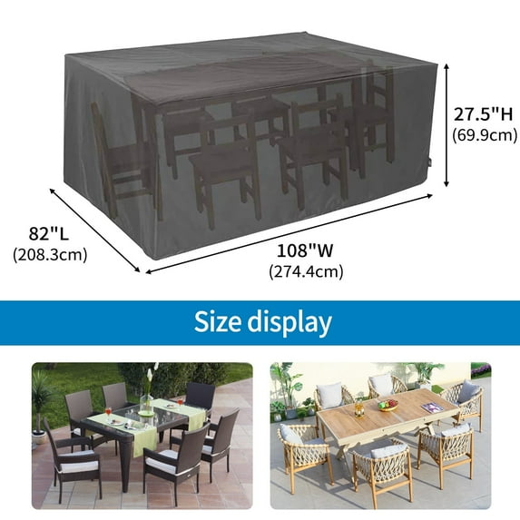 Patio Furniture Cover Rectangular Table Cover Waterproof Dining Table and Chair Cover 108"Lx82"Wx27"H