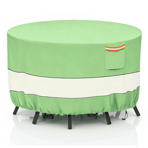 Patio Furniture Cover,Round Paito Table Cover,Heavy Duty Windproof and Waterproof for All-Weather Protection,108DIA x 30H inch, Beige Green
