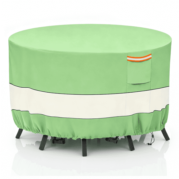 Patio Furniture Cover,Round Desk Cover,Heavy Duty Windproof and Waterproof for All-Weather Protection,92 x 30H inch, Beige Green