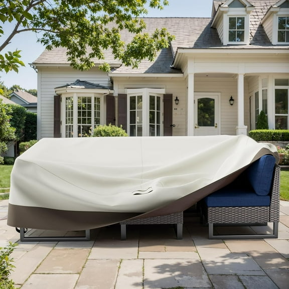 Patio Furniture Cover Waterproof-600D Waterproof Heavy Duty for 5 Pieces Set Outdoor Furniture Covers Sectional Sofa Set Covers 90" L × 68" W × 28" H-Beige