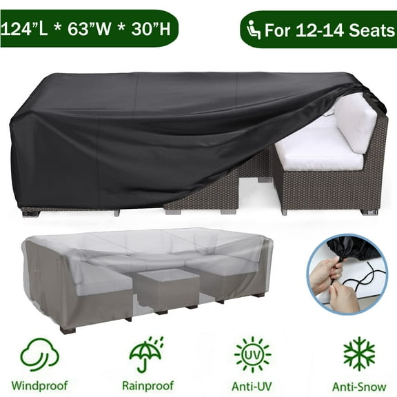 Patio Furniture Cover Waterproof, Outdoor Furniture Cover for Winter, Dinosam Durable Outdoor Furniture Cover ﻿with 4 Windproof Buckles,Black Patio Table Cover Fits