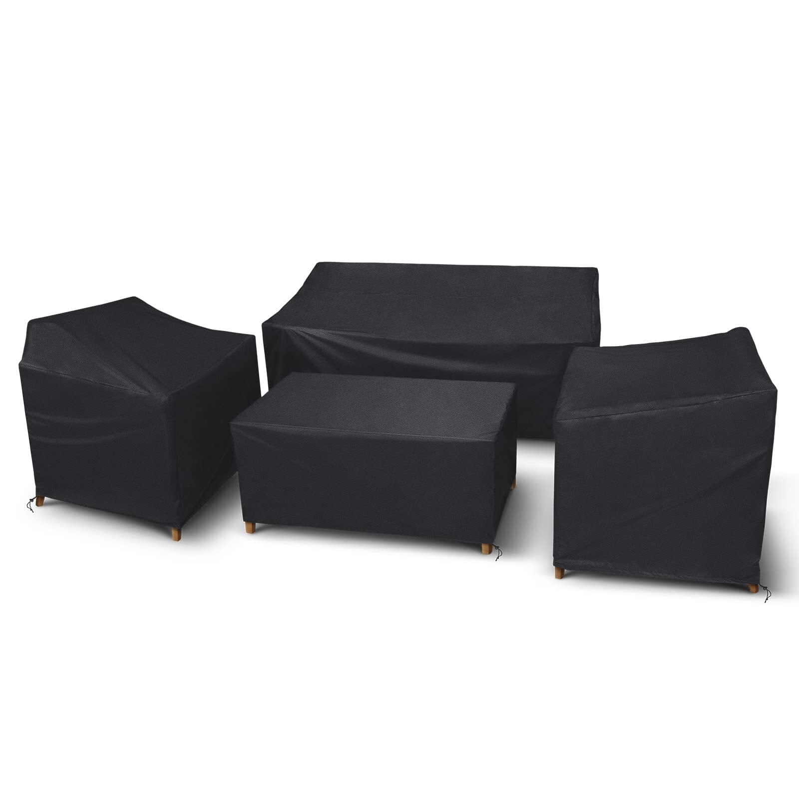 Heavy Duty Waterproof 4-Piece Patio Furniture Covers, Windproof Outdoor Chair & Sofa Protector with Buckle Straps for Rattan Sets, Black