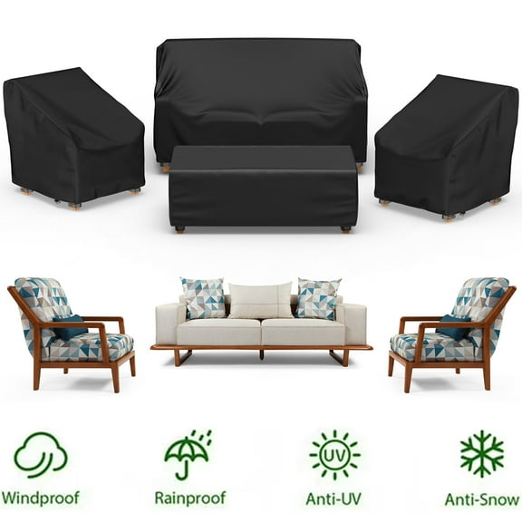 4 Pcs Patio Furniture Covers Waterproof, 420D Heavy Duty Tear-Resistant Outdoor Furniture Cover with Windproof Buckles & Adjustable Drawstring