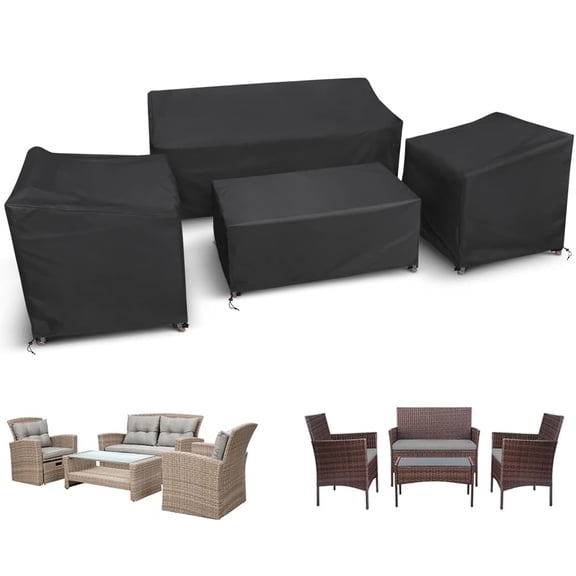 Patio Furniture Covers for Winter, 4 Piece Outdoor Furniture Covers Waterproof, 420D Heavy Duty Tear-Resistant Patio Chair Covers with Windproof Buckle Strap and Adjustable Drawstring