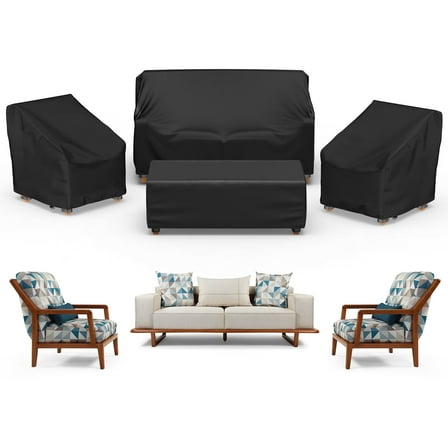 Patio Furniture Covers, 4 Piece Outdoor Furniture Covers Waterproof, 420D Heavy Duty Tear-Resistant, with Windproof Buckle Strap and Adjustable Drawstring