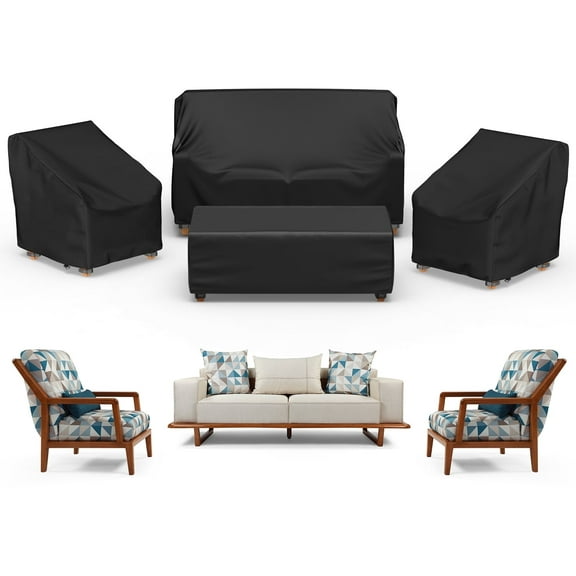 Patio Furniture Covers, 4 Piece Outdoor Furniture Covers Waterproof, 420D Heavy Duty Tear-Resistant, with Windproof Buckle Strap and Adjustable Drawstring