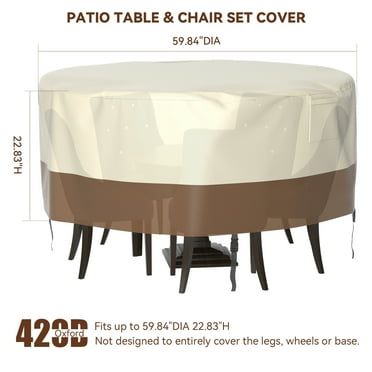 Topteng 35.8" x 35.8" x 22.83" H Beige & Brown Round Patio Furniture Cover, Waterproof