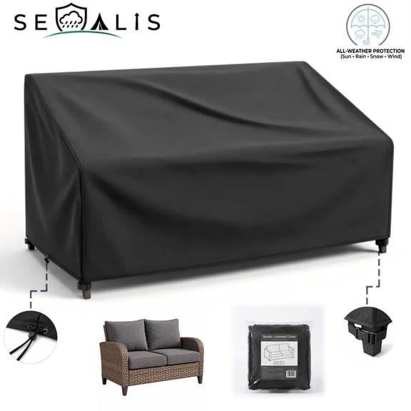 Seralis Outdoor Loveseat Cover 80"x37"x33" Black 2-Seater Patio Loveseat Cover Anti-UV Waterproof